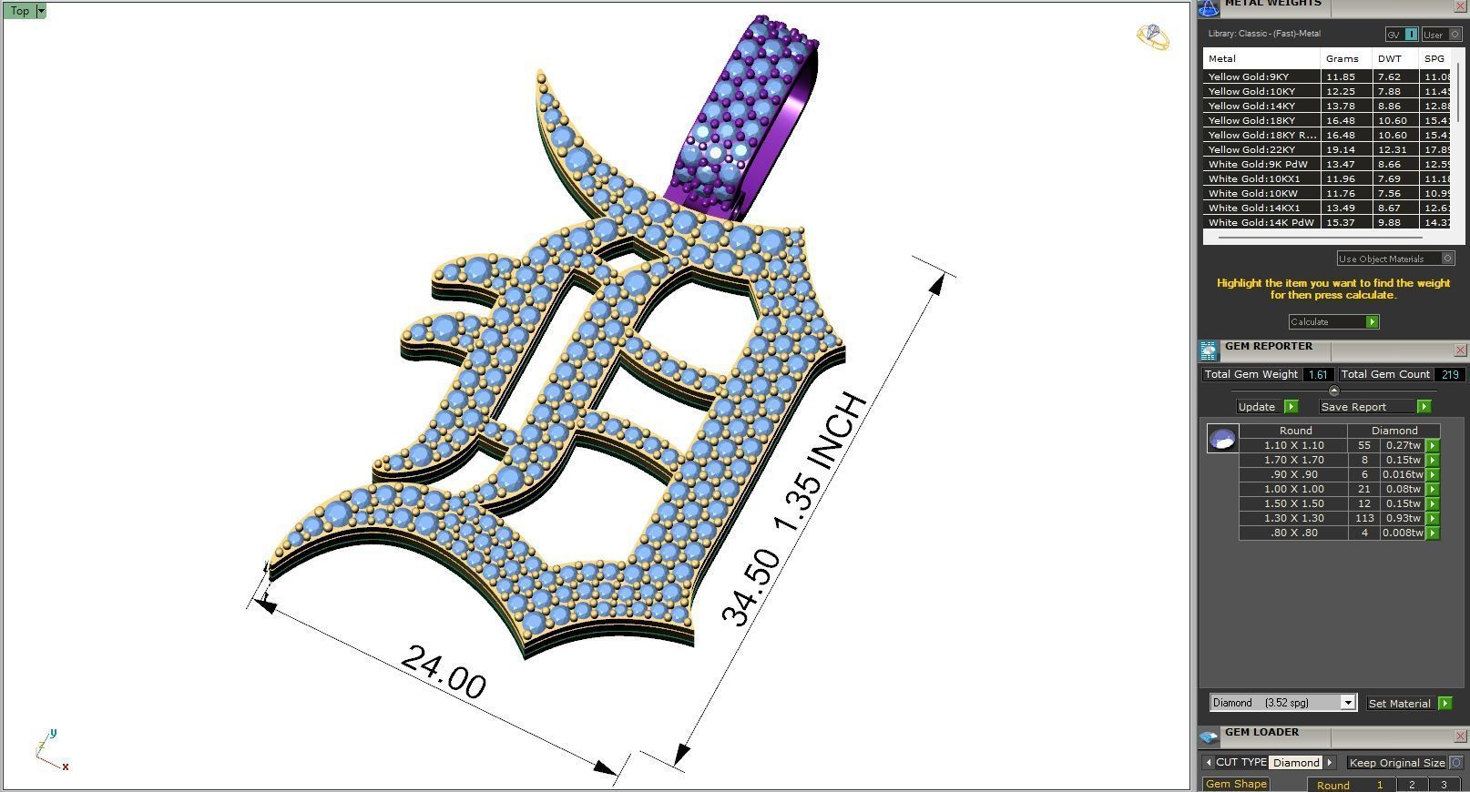 Custom Detroit Tigers Diamond Pendant - DTM Base Ball Team 3D print model_6