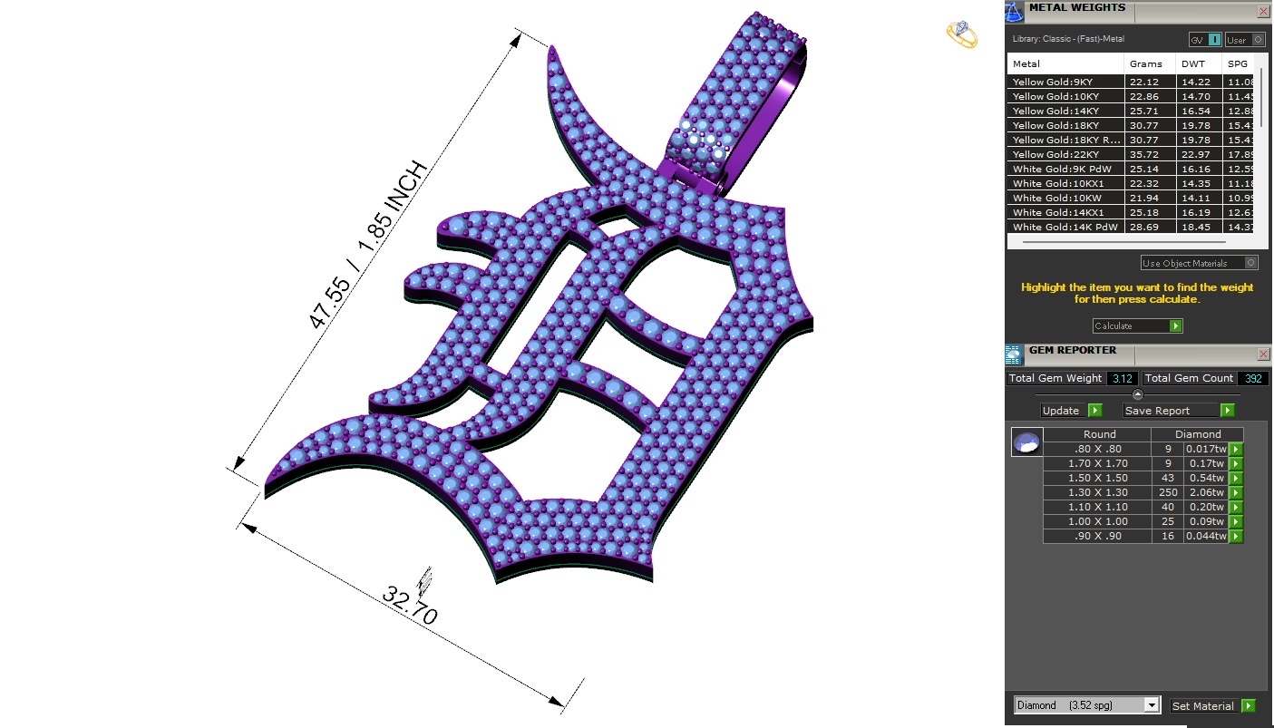 Custom Detroit Tigers Diamond Pendant - DTM Base Ball Team 3D print model_6