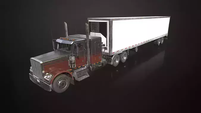 Flat Top Semi Truck Refrigerated Trailer Low-poly 3D model