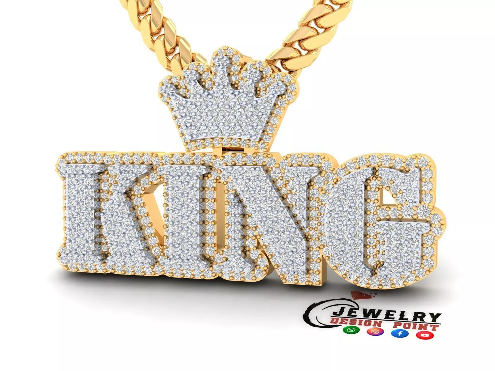 Custom King Name Pendant - Crown Diamond Necklace 3D print model