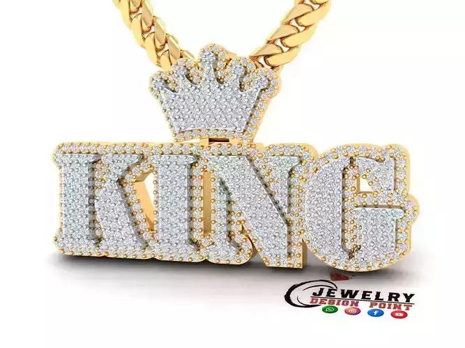 Custom King Name Pendant - Crown Diamond Necklace  