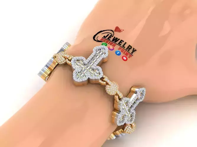 Custom Cross Bracelet w Bead Ball Link Bracelet 