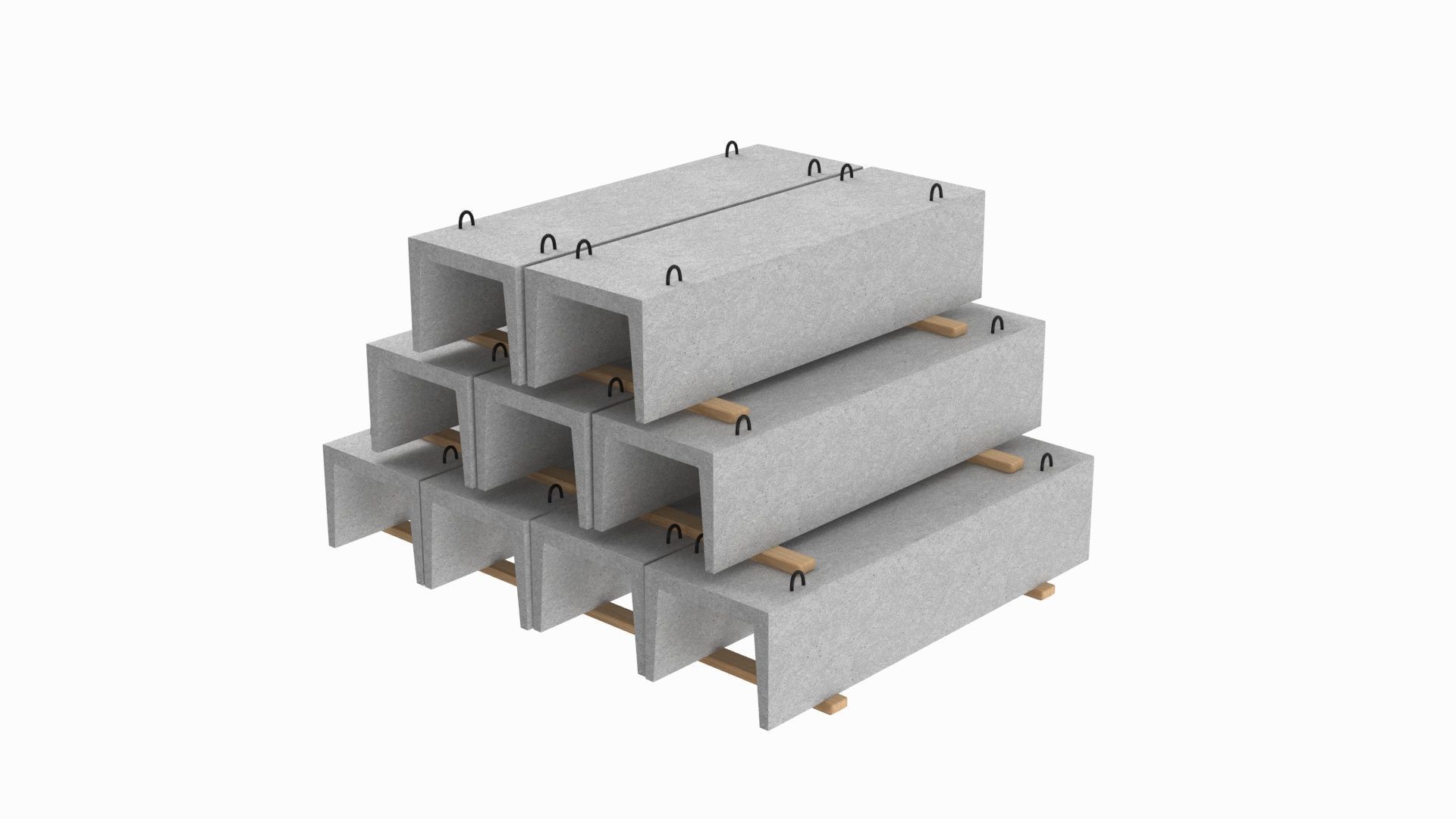 Concrete Trench On Wood Planks 3D model_1