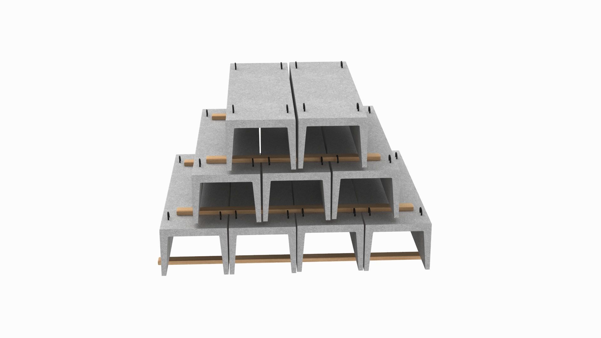 Concrete Trench On Wood Planks 3D model_2