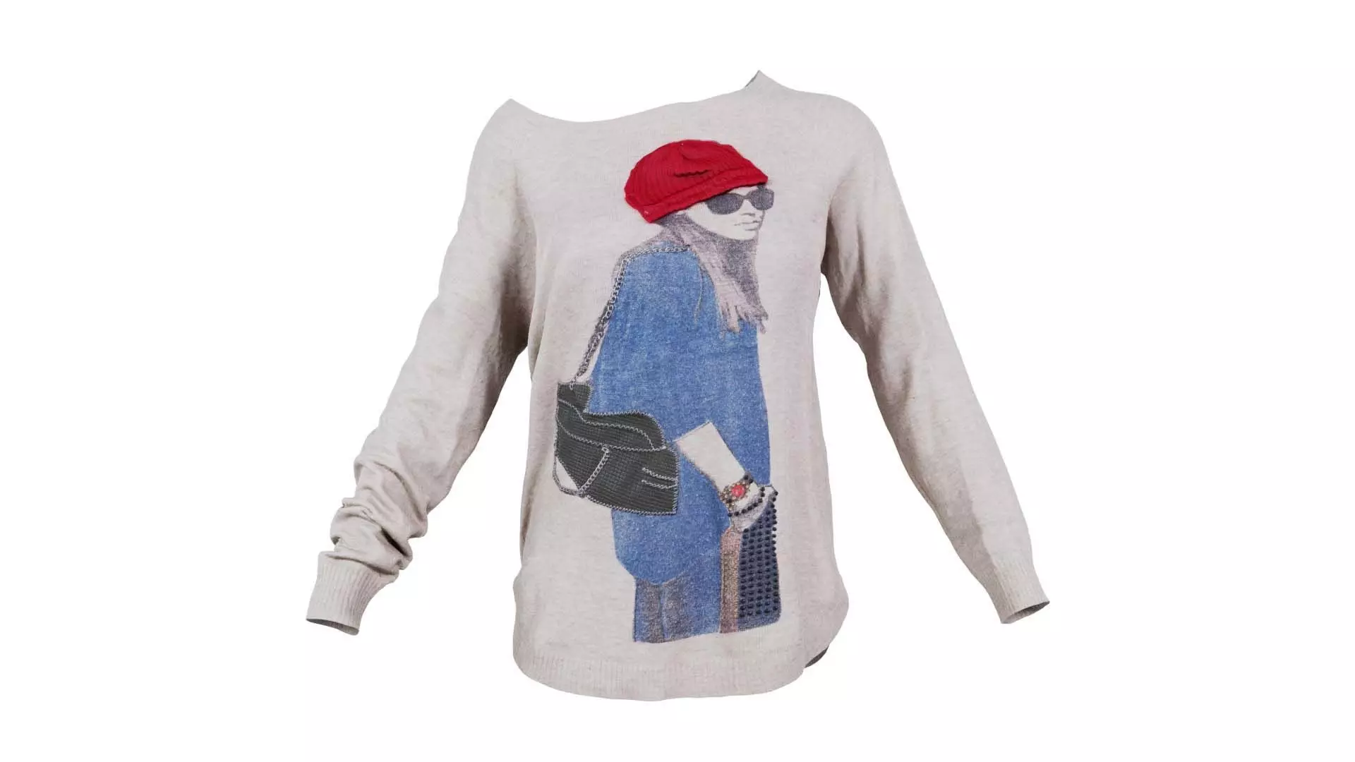 Beige Pull Woman Decoration Red Hat Low-poly 3D model