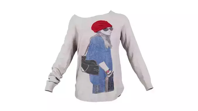 Beige Pull Woman Decoration Red Hat Low-poly 3D model