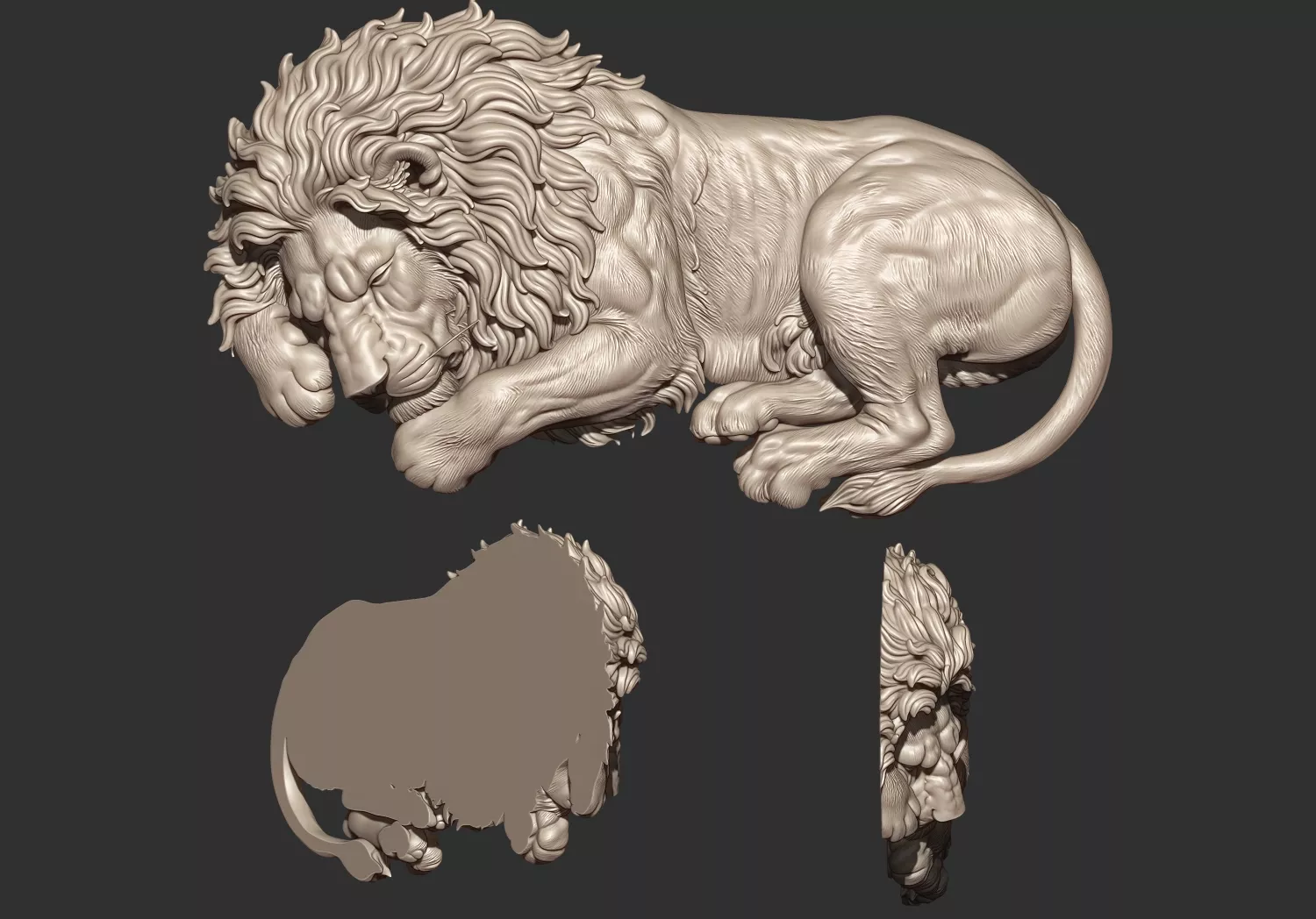 Sleeping Lion 3D Relief CNC Model 3D print model