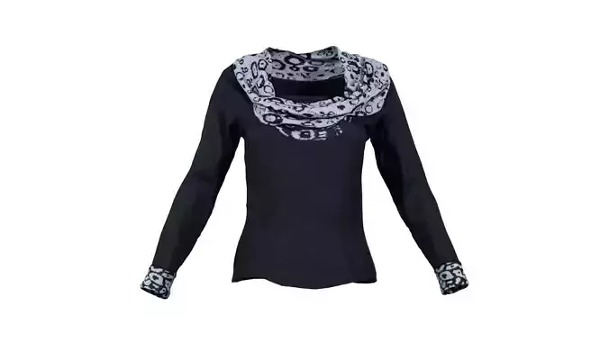 Dark Blue Scarf Neck Pull Top Low-poly 3D model