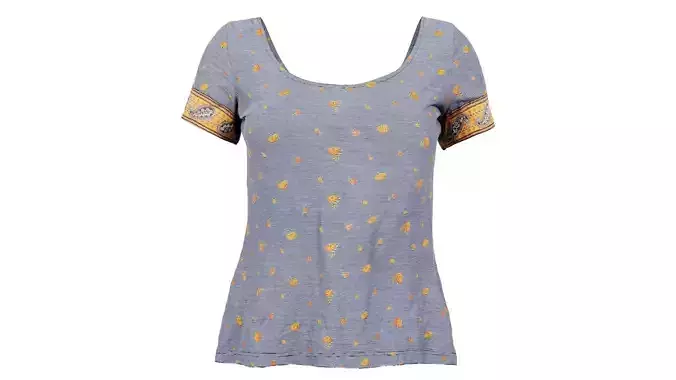 Decorated Open Neck Flower Top Shirt