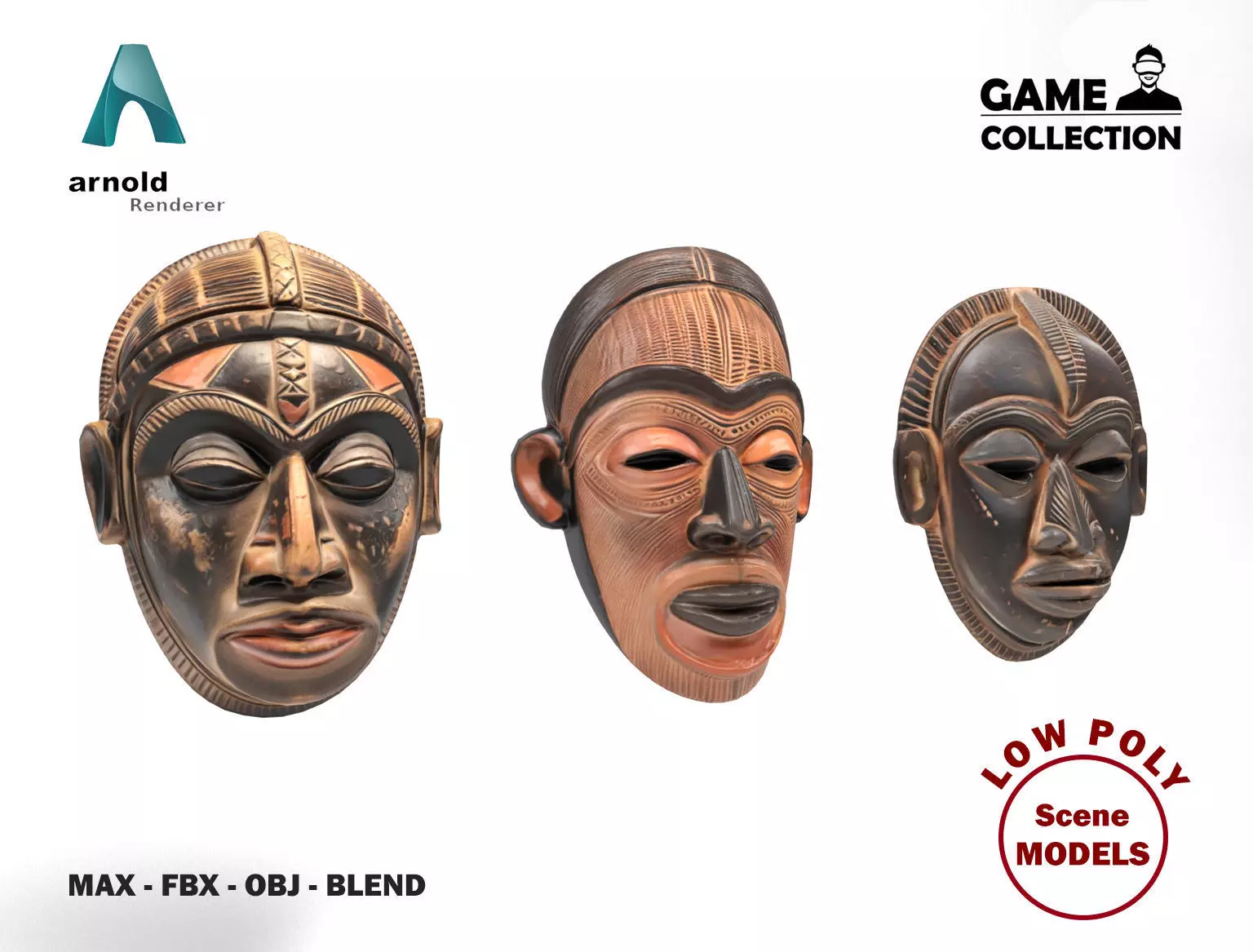 African masks Low-poly 3D model