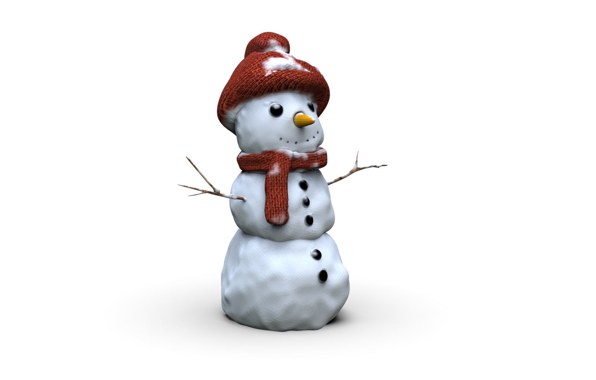 Realistic Snowman Low-poly 3D model_3