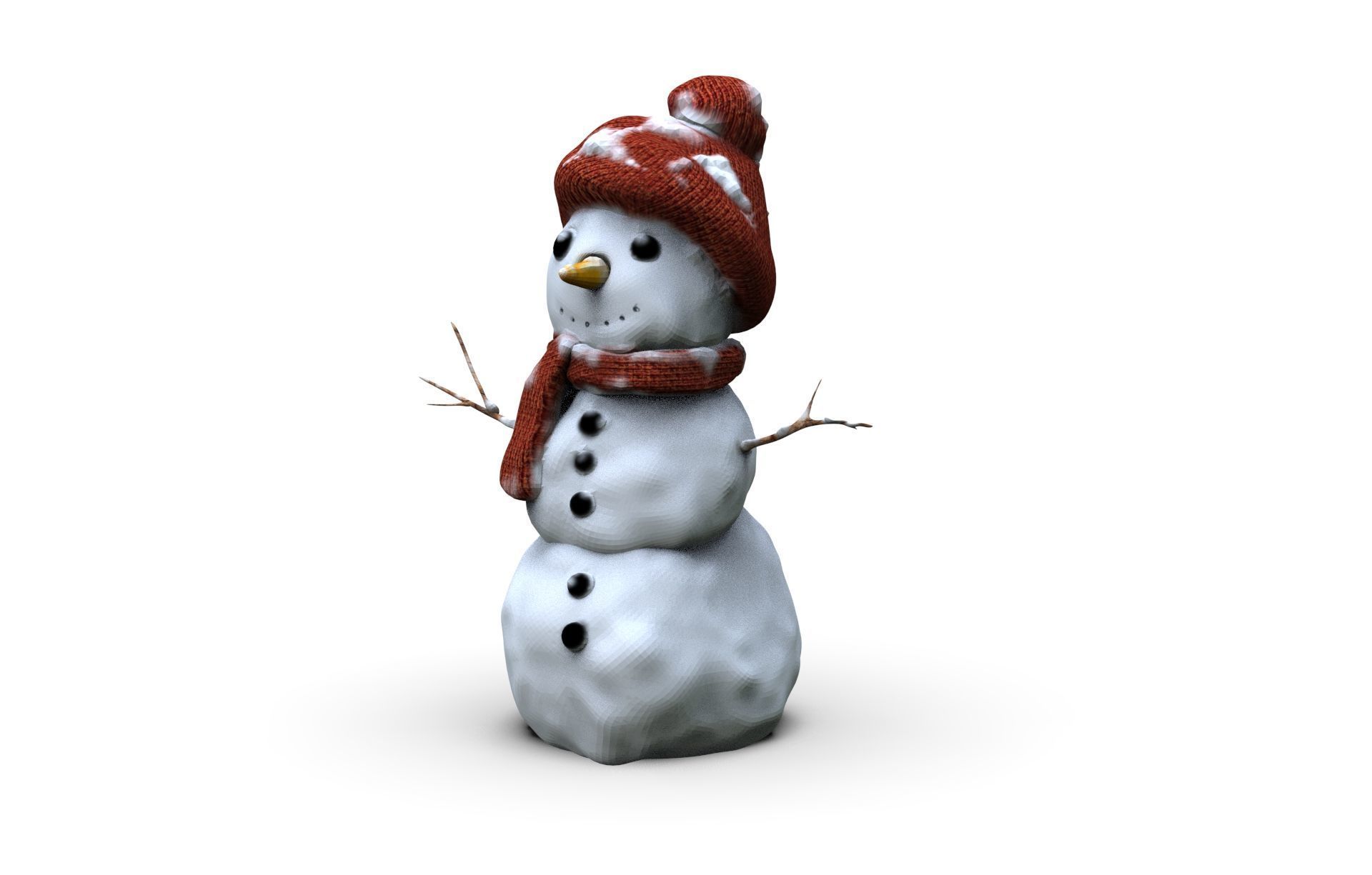 Realistic Snowman Low-poly 3D model_2