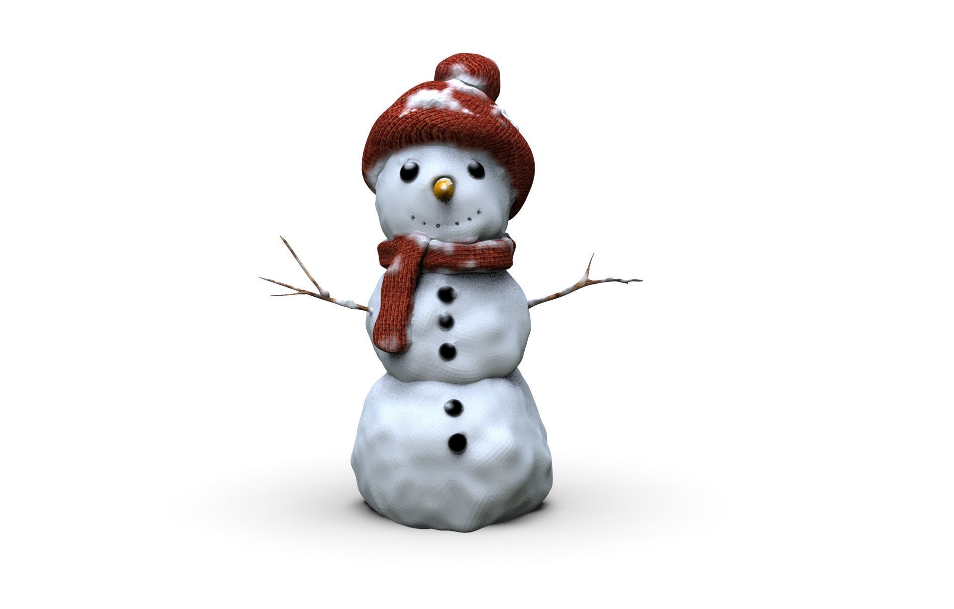 Realistic Snowman Low-poly 3D model_1