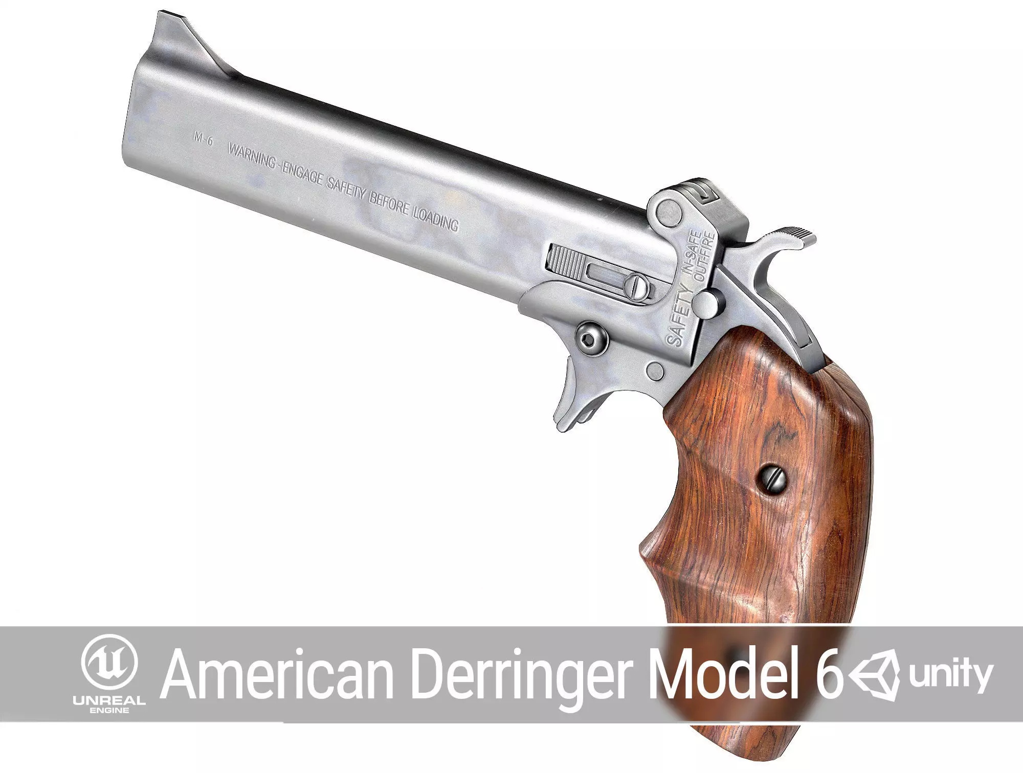PBR American Derringer Model 6 Low-poly 3D model_0