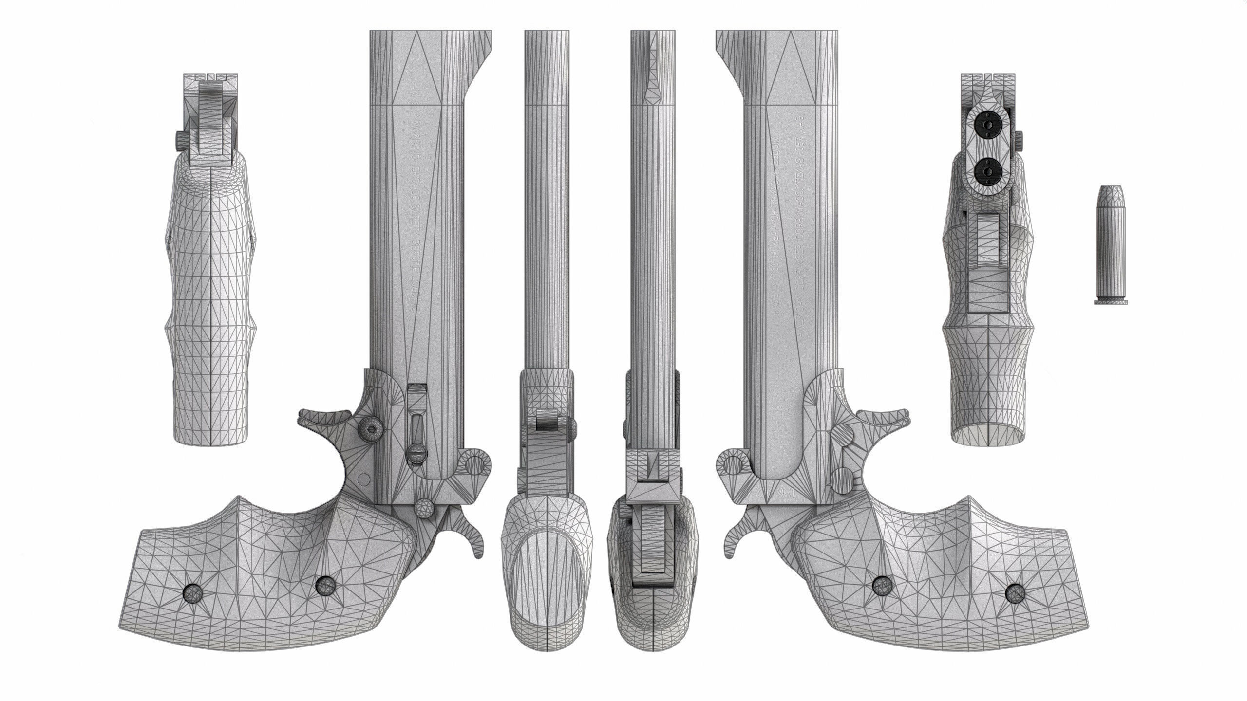 PBR American Derringer Model 6 Low-poly 3D model_4