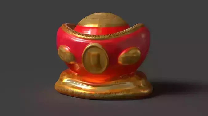 Chinese gold ingot piggy bank  Low-poly 3D model