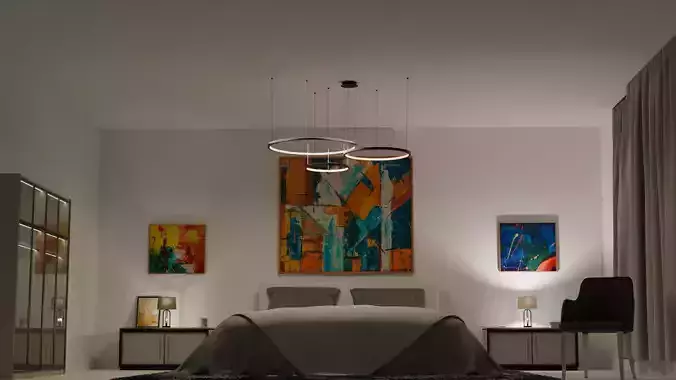 modern stylish bedroom interior scene 3D model 