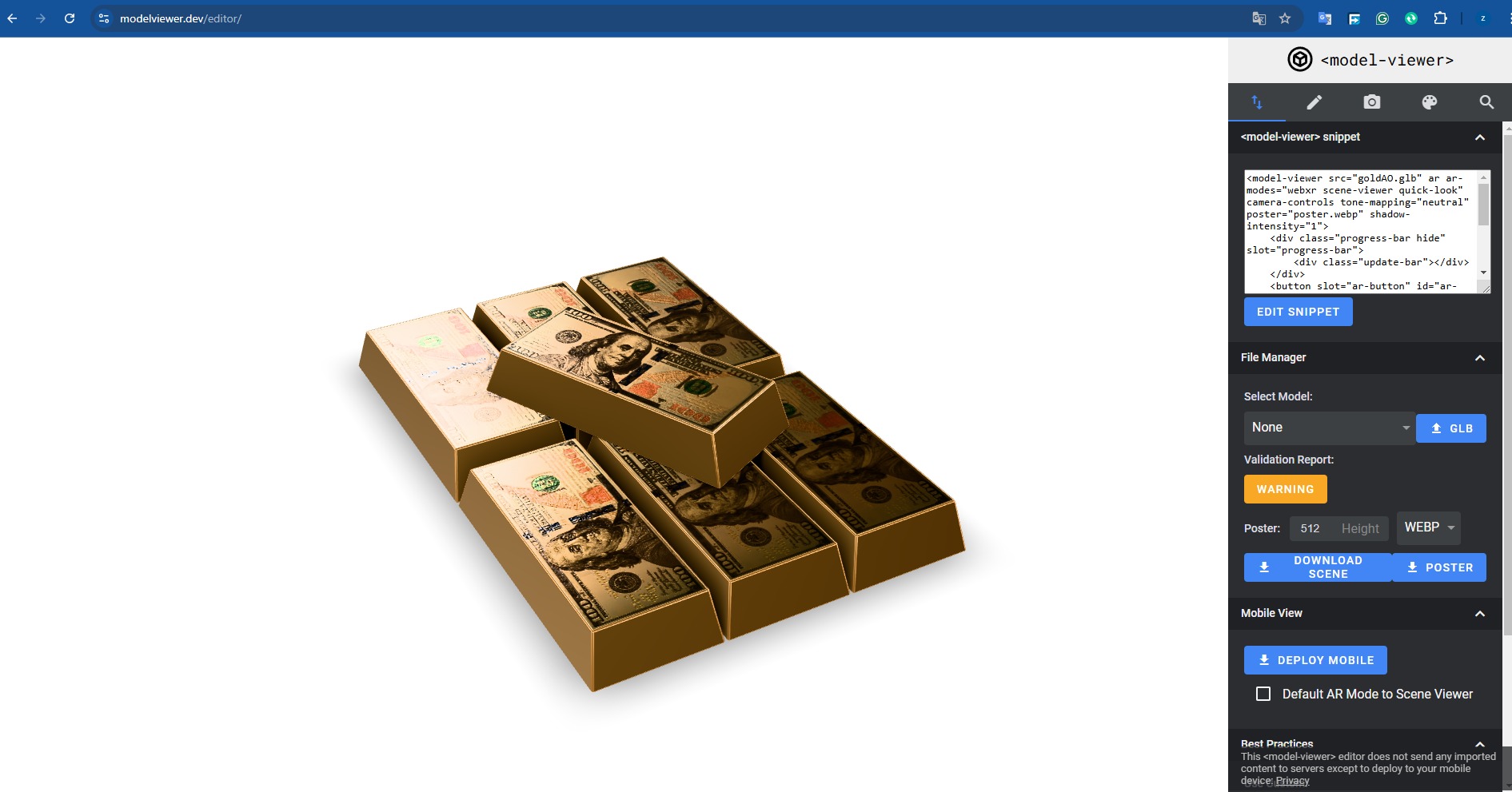 gold bullion Low-poly 3D model_3