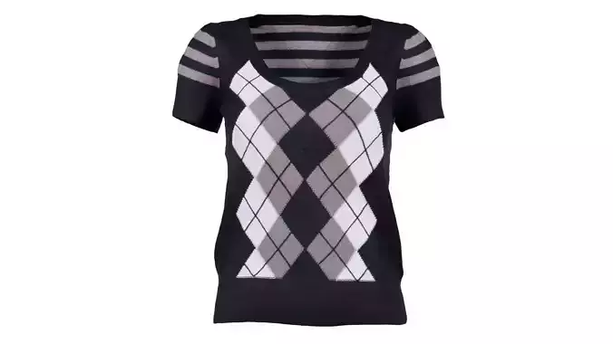 Squares Lines Open Neck Pull Top
