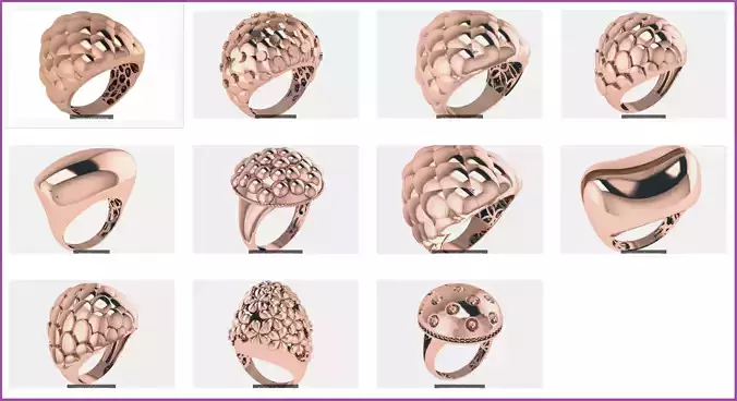 10 Dome Plain gold rings 3D Model Collection