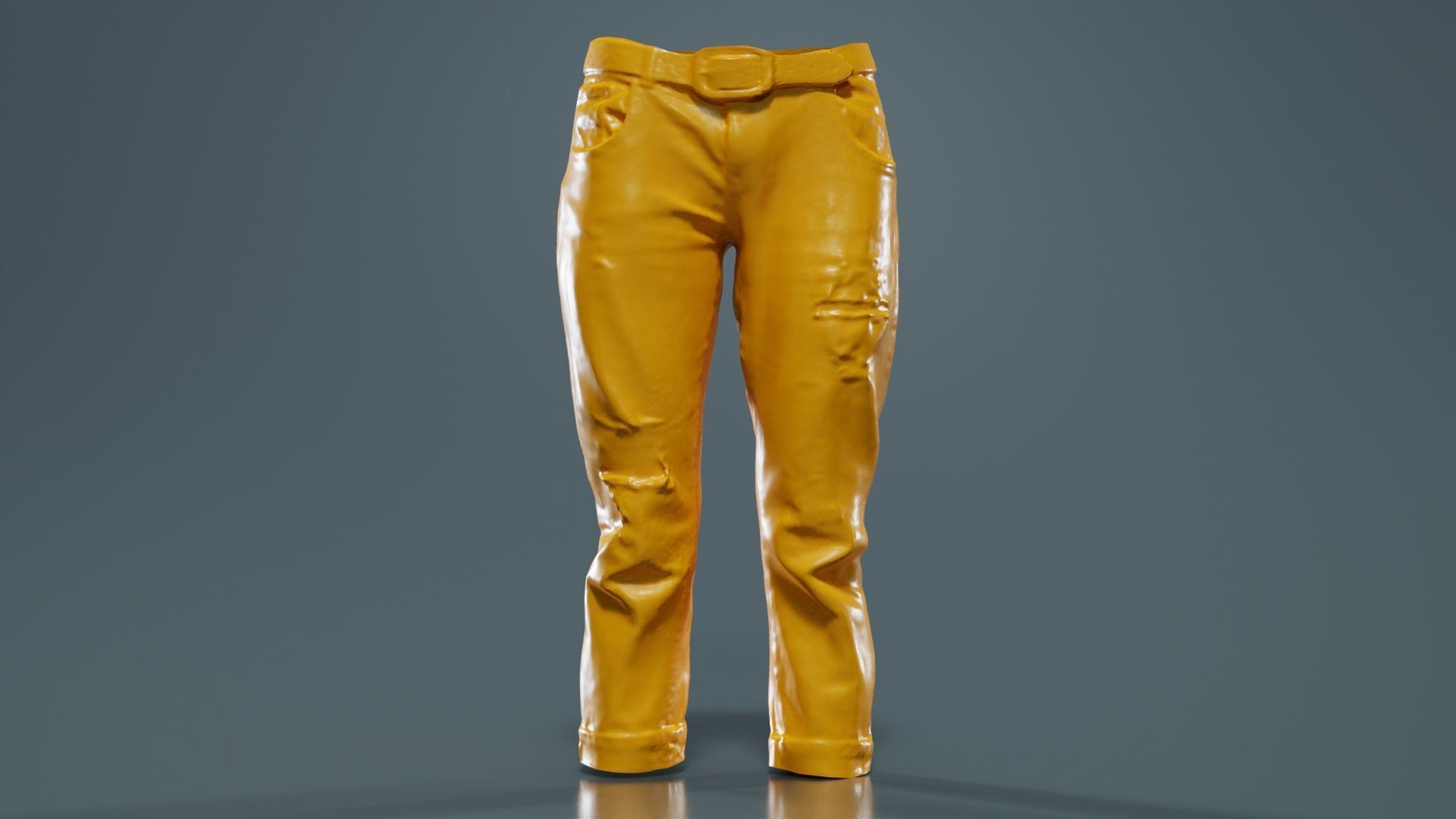Belted Light Blue Jeans Pants Low-poly 3D model_12
