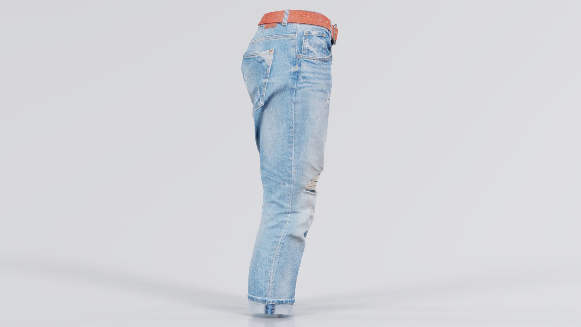 Belted Light Blue Jeans Pants Low-poly 3D model_6