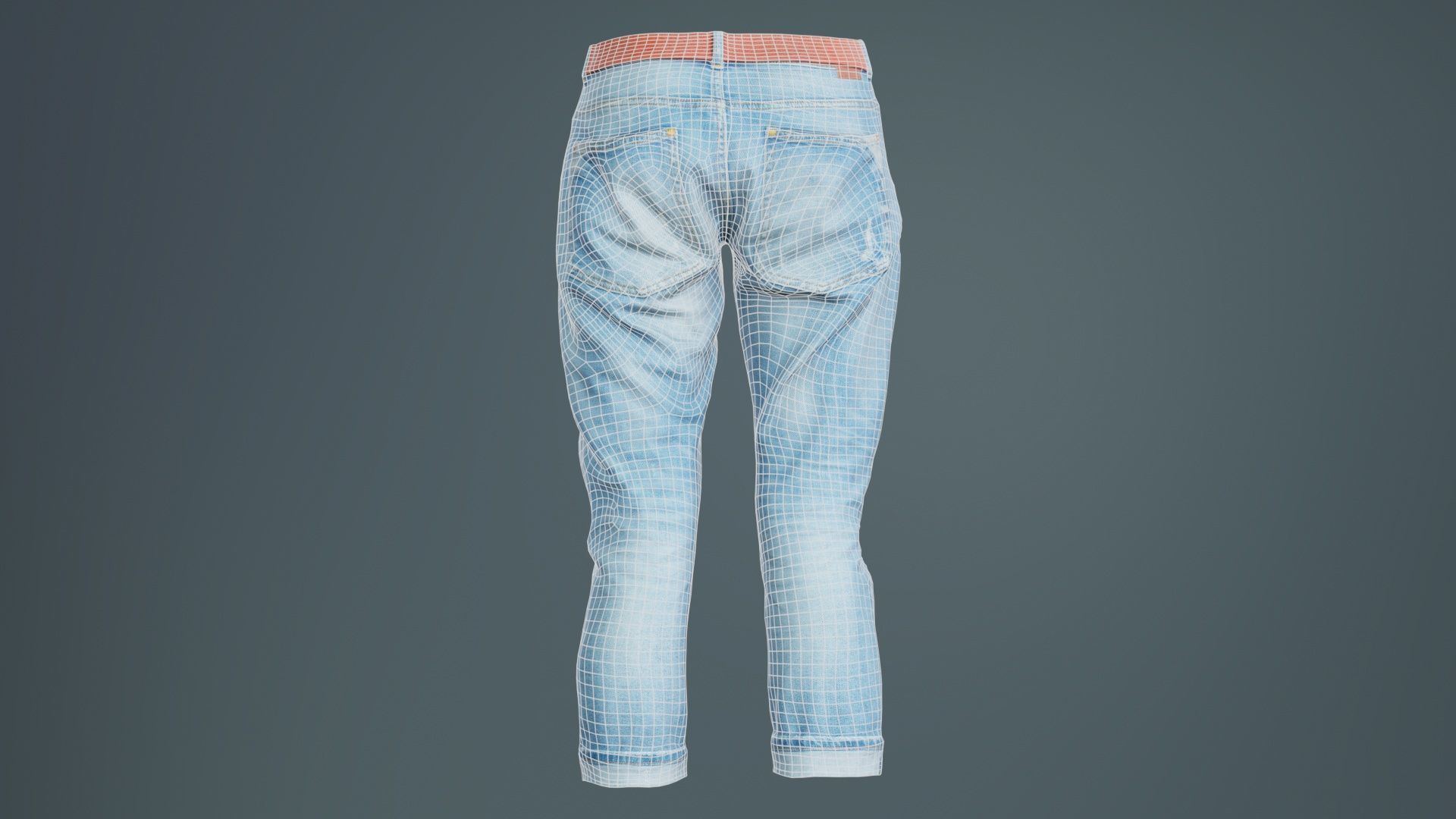 Belted Light Blue Jeans Pants Low-poly 3D model_10