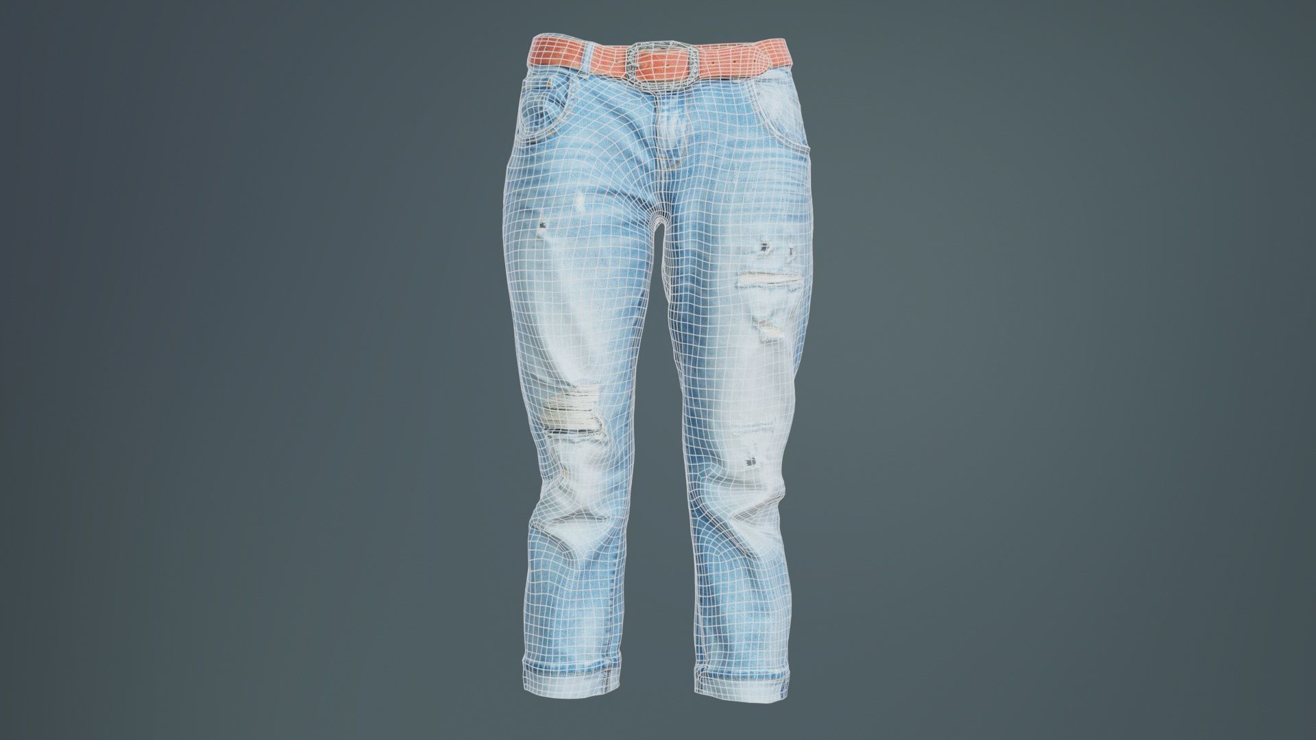 Belted Light Blue Jeans Pants Low-poly 3D model_9