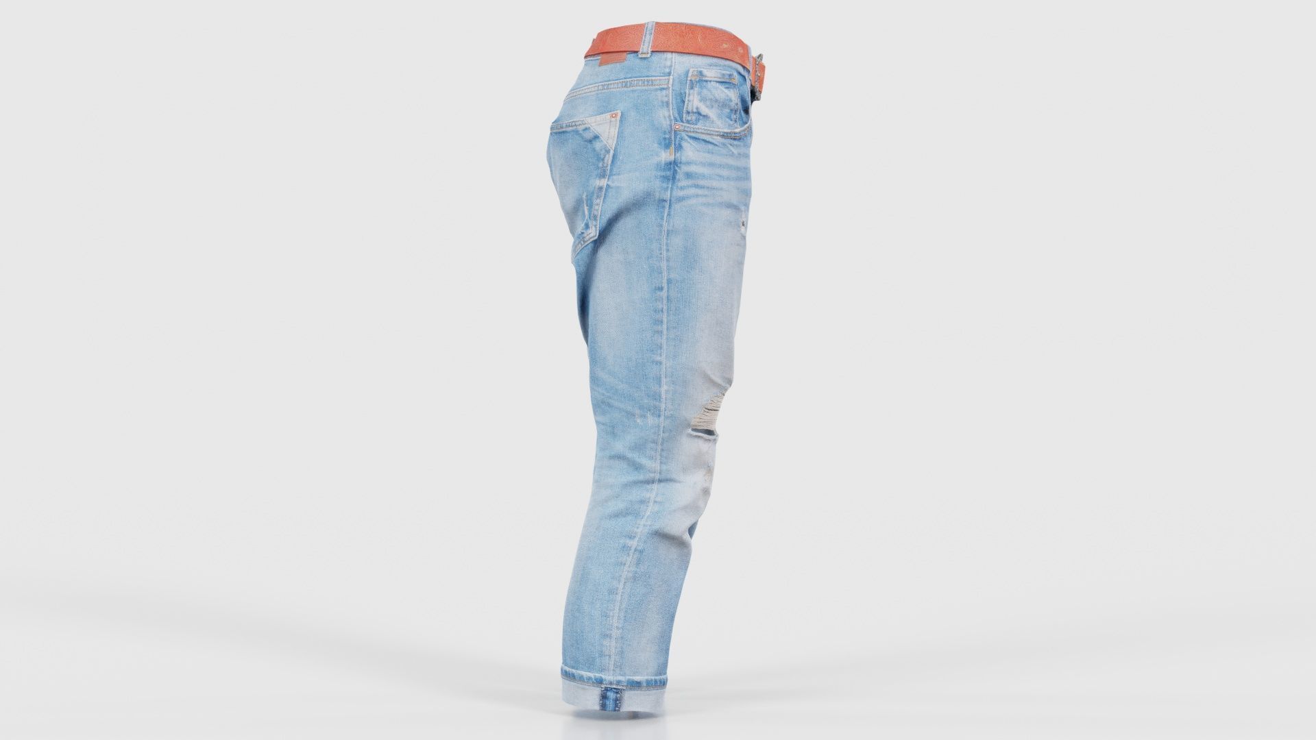 Belted Light Blue Jeans Pants Low-poly 3D model_18