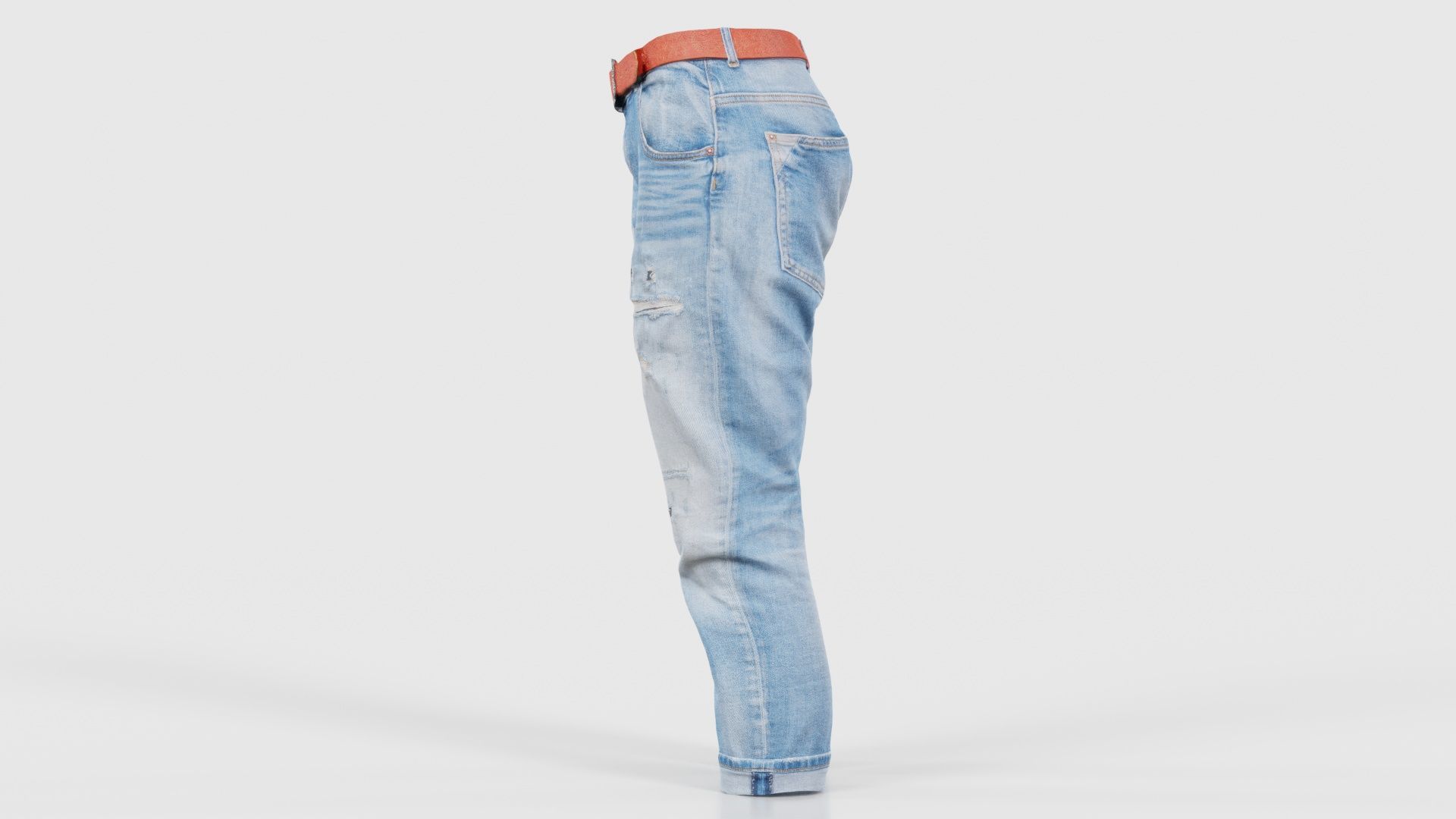 Belted Light Blue Jeans Pants Low-poly 3D model_24