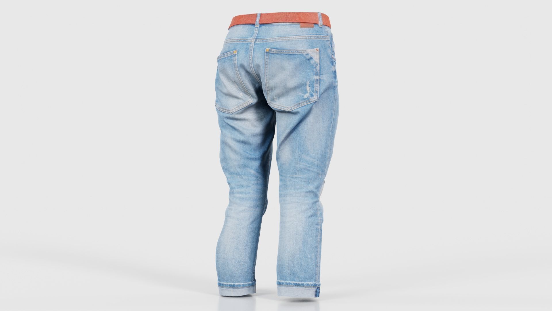 Belted Light Blue Jeans Pants Low-poly 3D model_20
