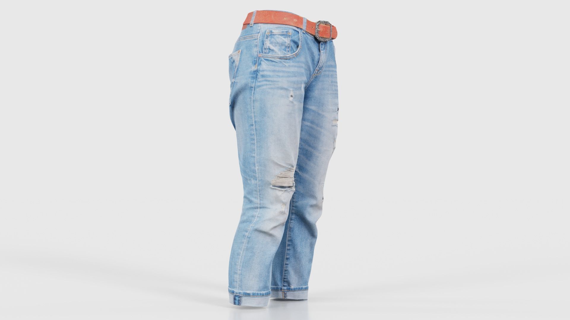 Belted Light Blue Jeans Pants Low-poly 3D model_17