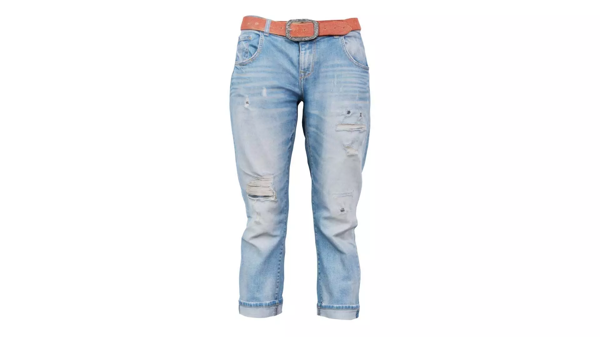 Belted Light Blue Jeans Pants Low-poly 3D model_0