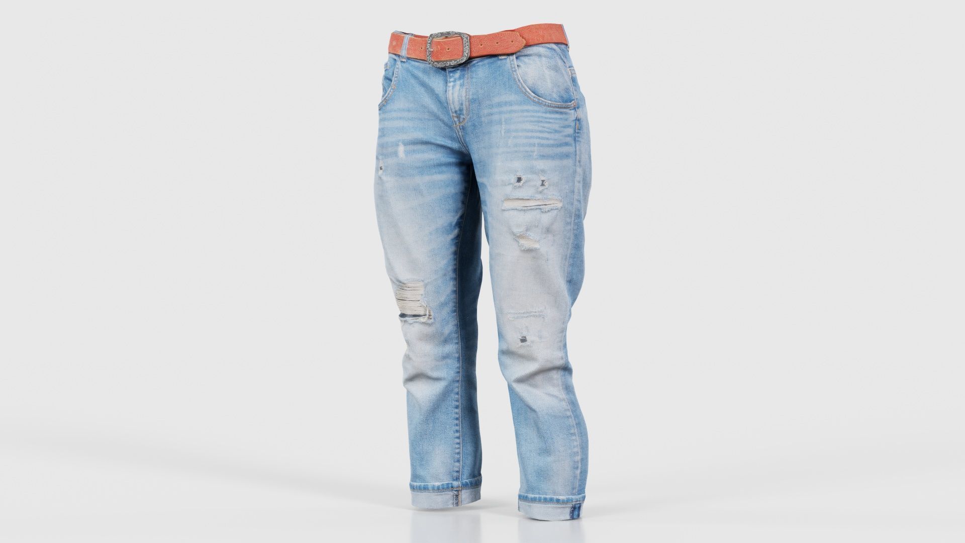 Belted Light Blue Jeans Pants Low-poly 3D model_26