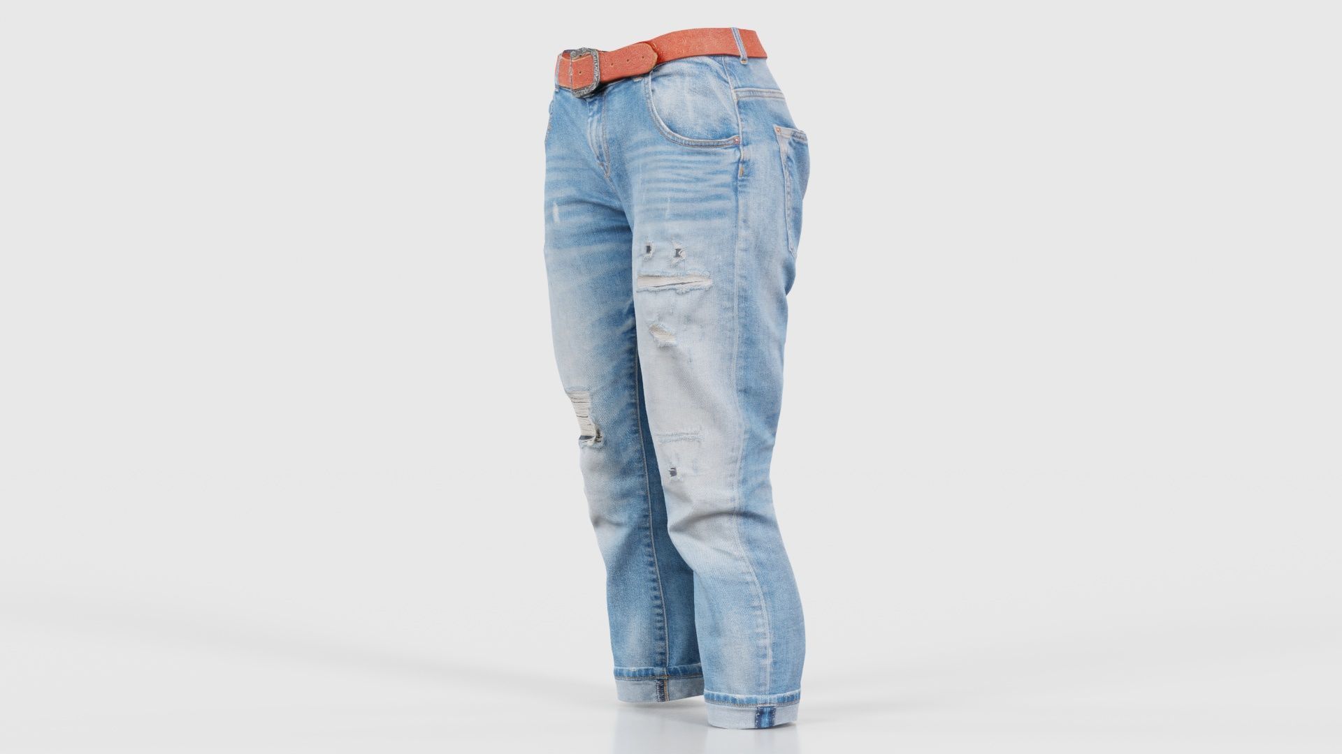 Belted Light Blue Jeans Pants Low-poly 3D model_25
