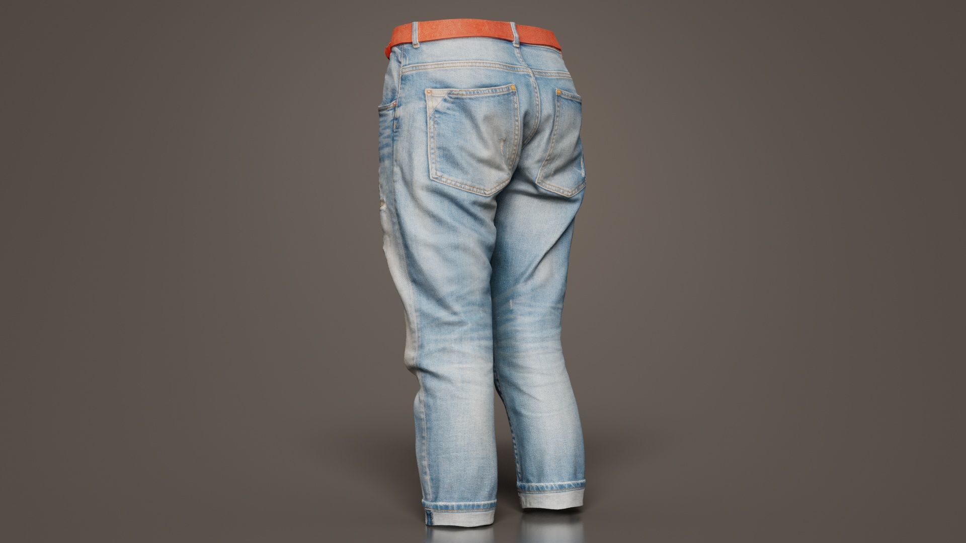 Belted Light Blue Jeans Pants Low-poly 3D model_4