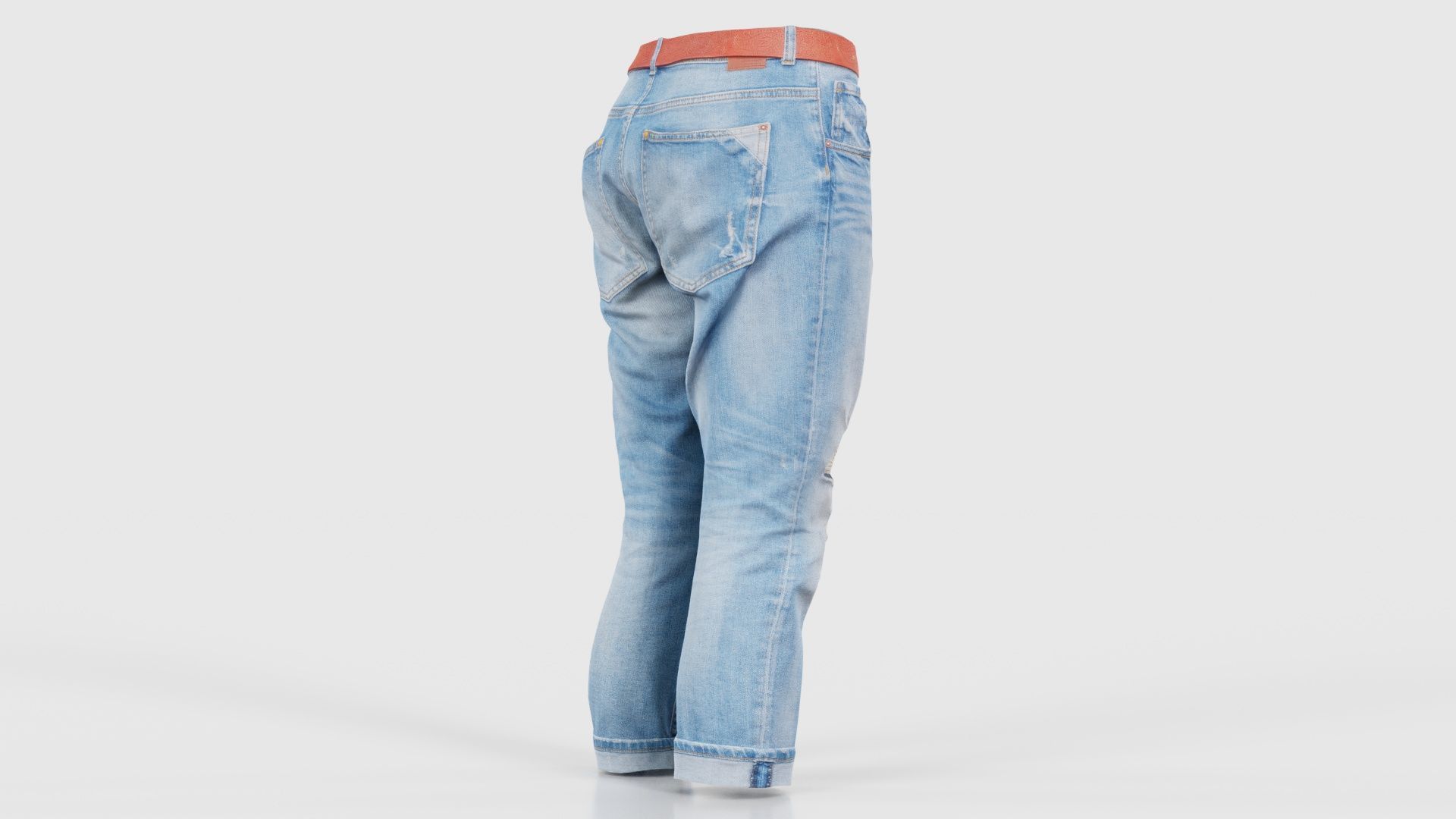 Belted Light Blue Jeans Pants Low-poly 3D model_19
