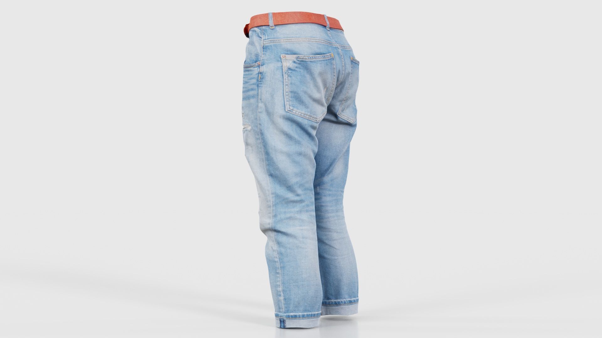 Belted Light Blue Jeans Pants Low-poly 3D model_23