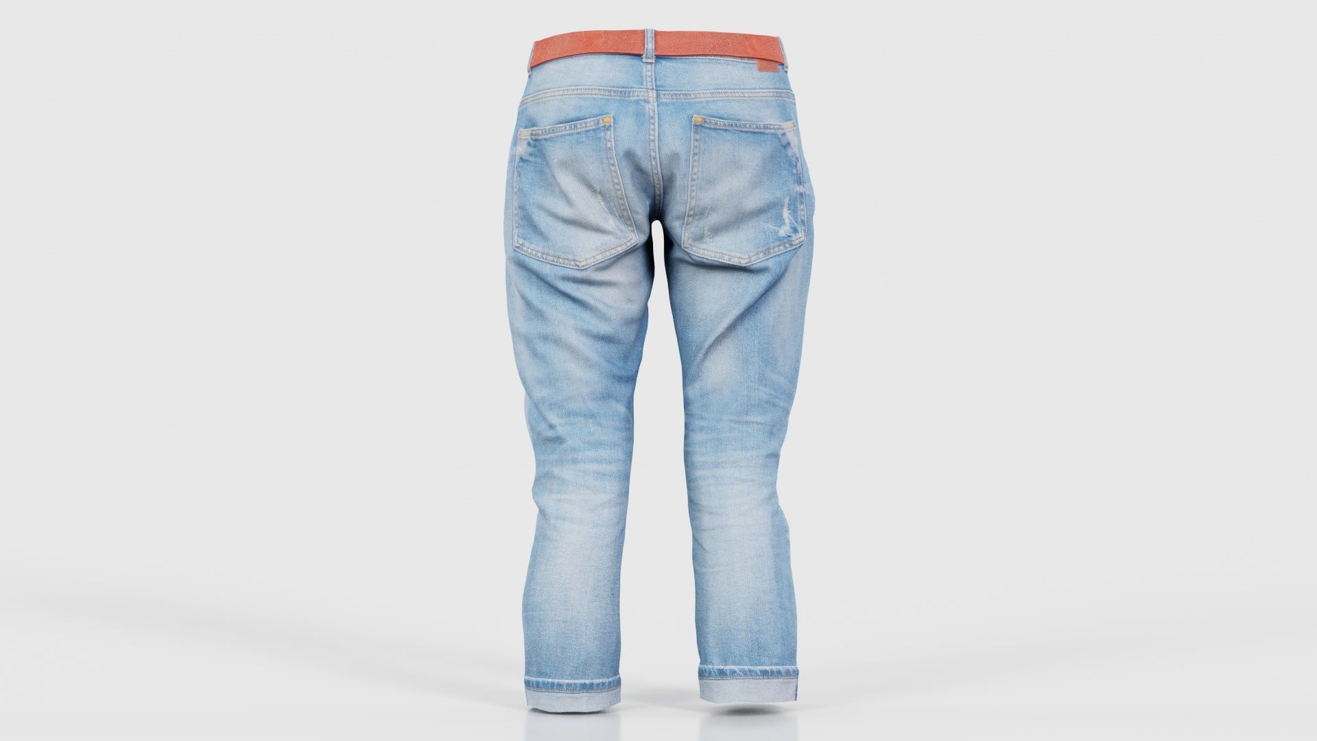 Belted Light Blue Jeans Pants Low-poly 3D model_21