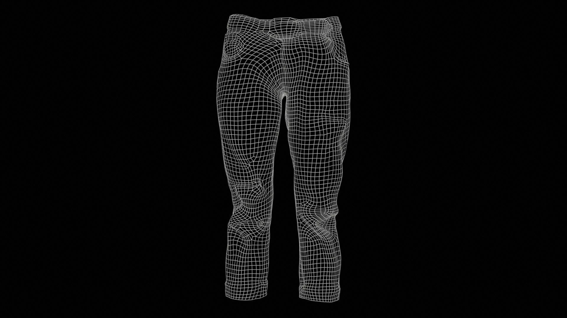Belted Light Blue Jeans Pants Low-poly 3D model_11