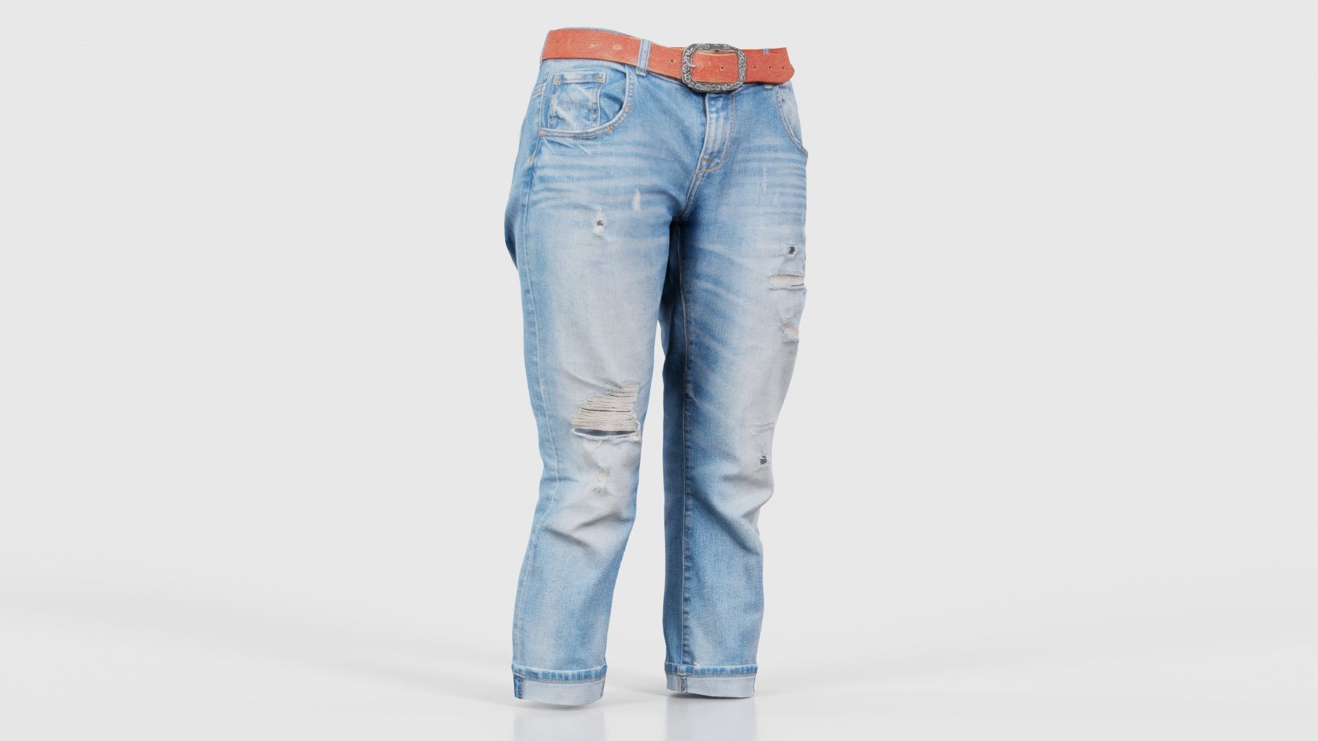 Belted Light Blue Jeans Pants Low-poly 3D model_16
