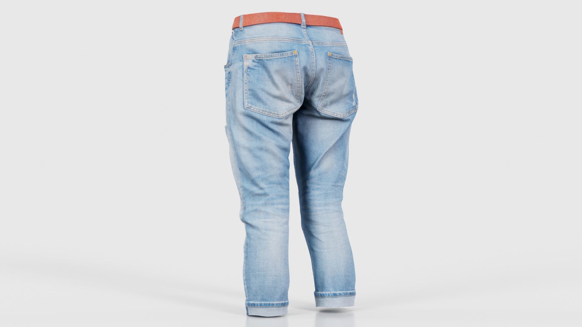 Belted Light Blue Jeans Pants Low-poly 3D model_22