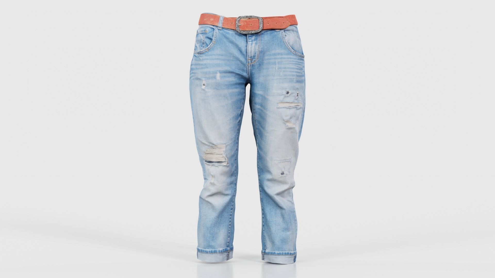 Belted Light Blue Jeans Pants Low-poly 3D model_15