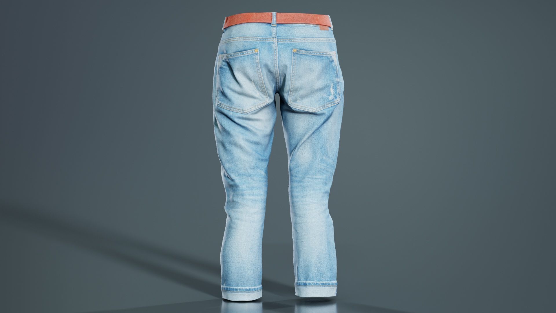 Belted Light Blue Jeans Pants Low-poly 3D model_3