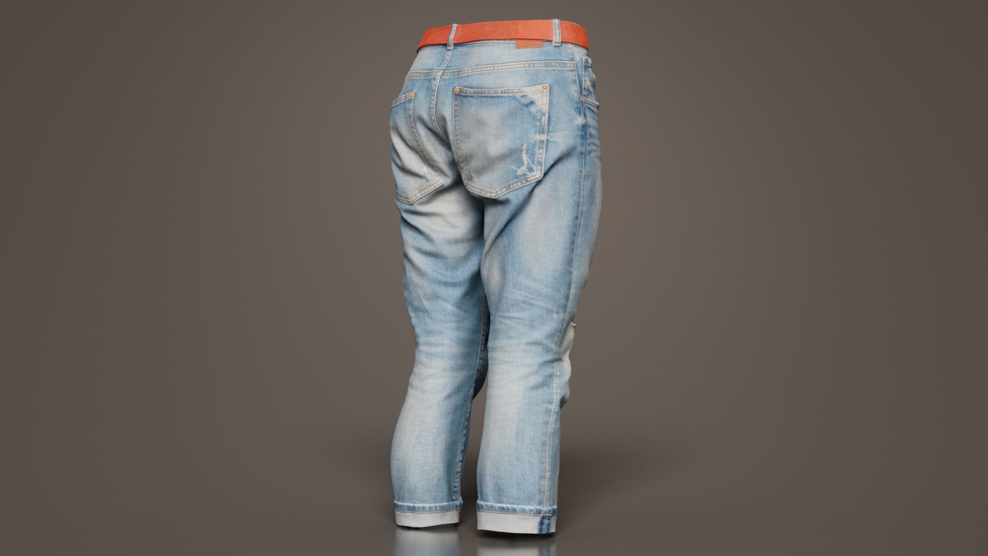 Belted Light Blue Jeans Pants Low-poly 3D model_8
