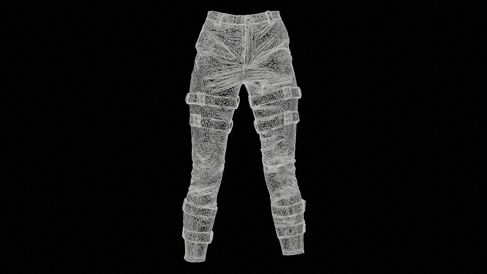 Belted Vinyl Pants Low-poly 3D model_11