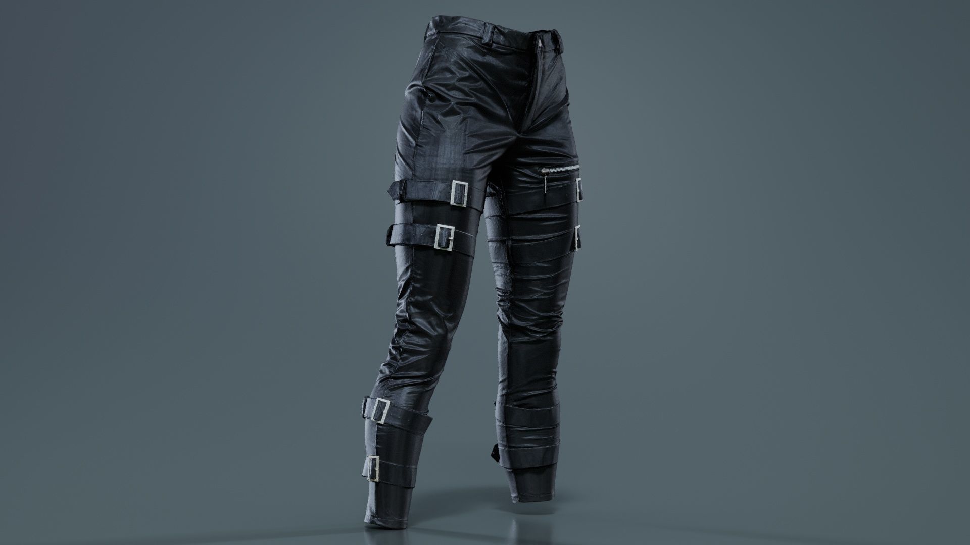 Belted Vinyl Pants Low-poly 3D model_5