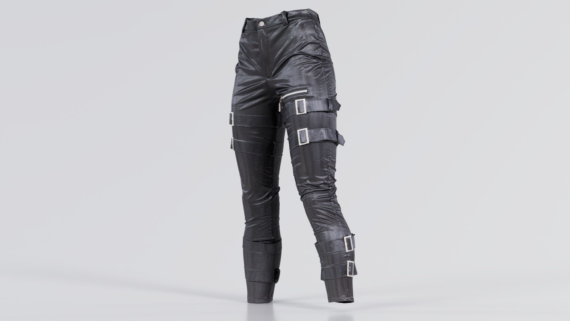 Belted Vinyl Pants Low-poly 3D model_1