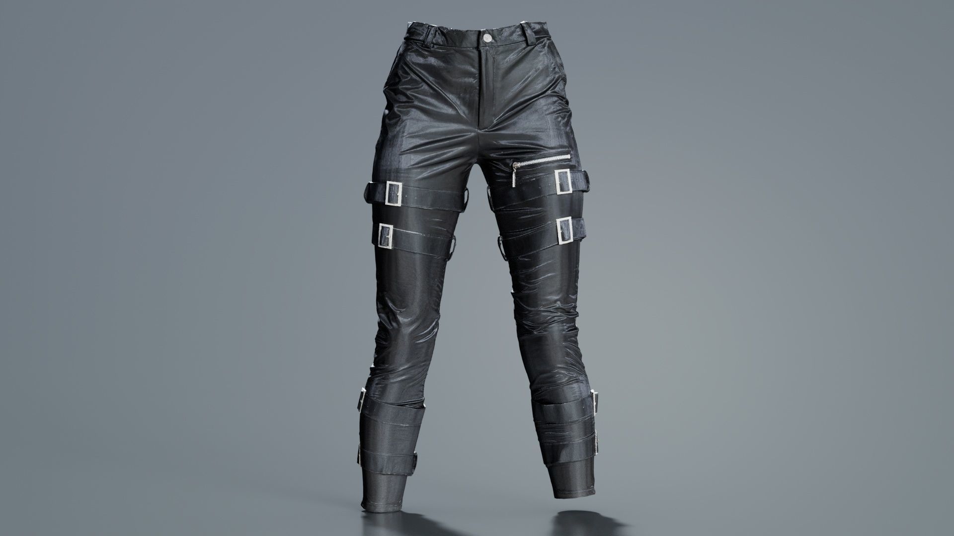 Belted Vinyl Pants Low-poly 3D model_7