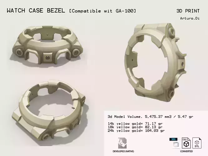 Watch Case Bezel compatible with GA-100 3D print model